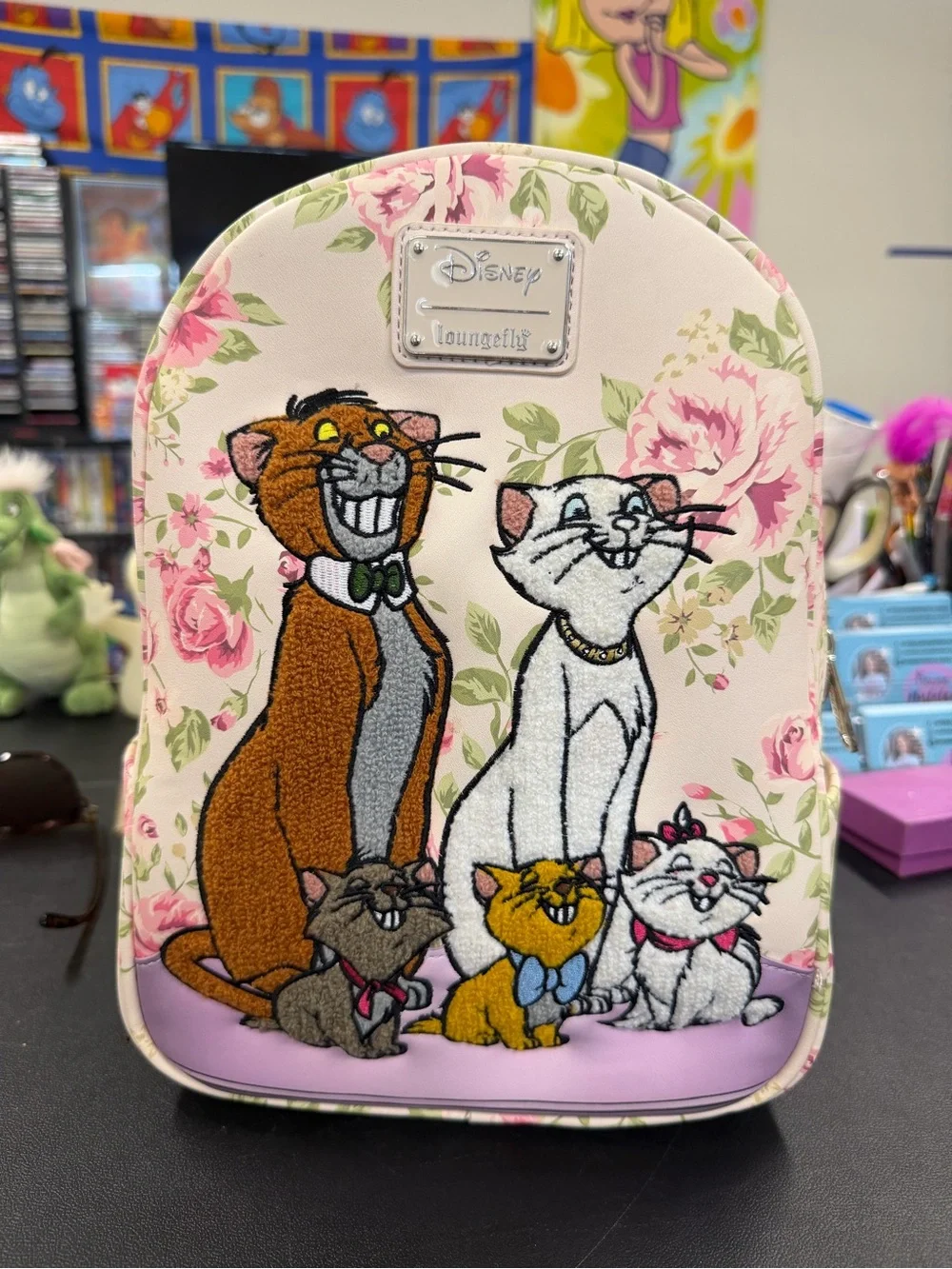 Loungefly Floral Aristocats Mini Backpack in Pink and Purple